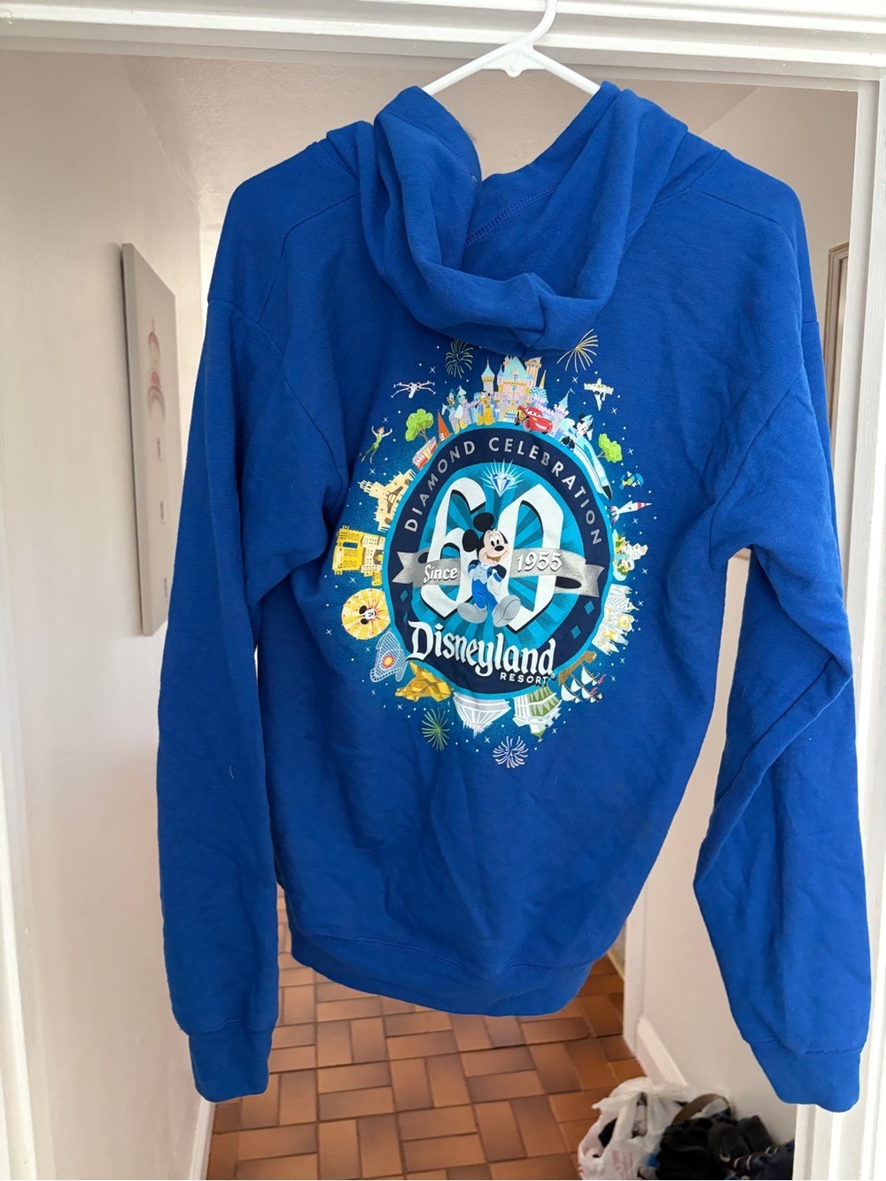Disneyland 60th Diamond Celebration Blue Zip Hoodie Mickey Mouse Size S